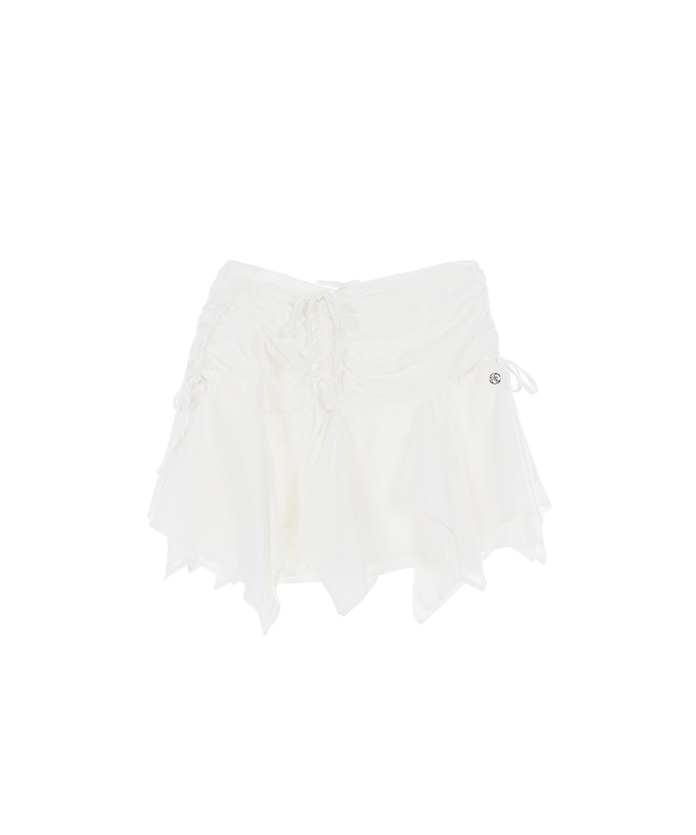 Strap Shirring Mini Skirt [White]