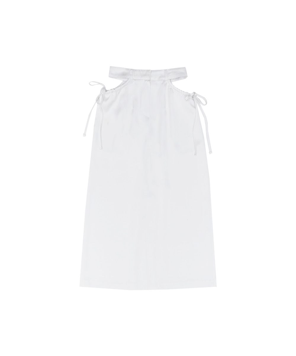 [5/17 예약발송] Cut Out Satin Long Skirt [White]
