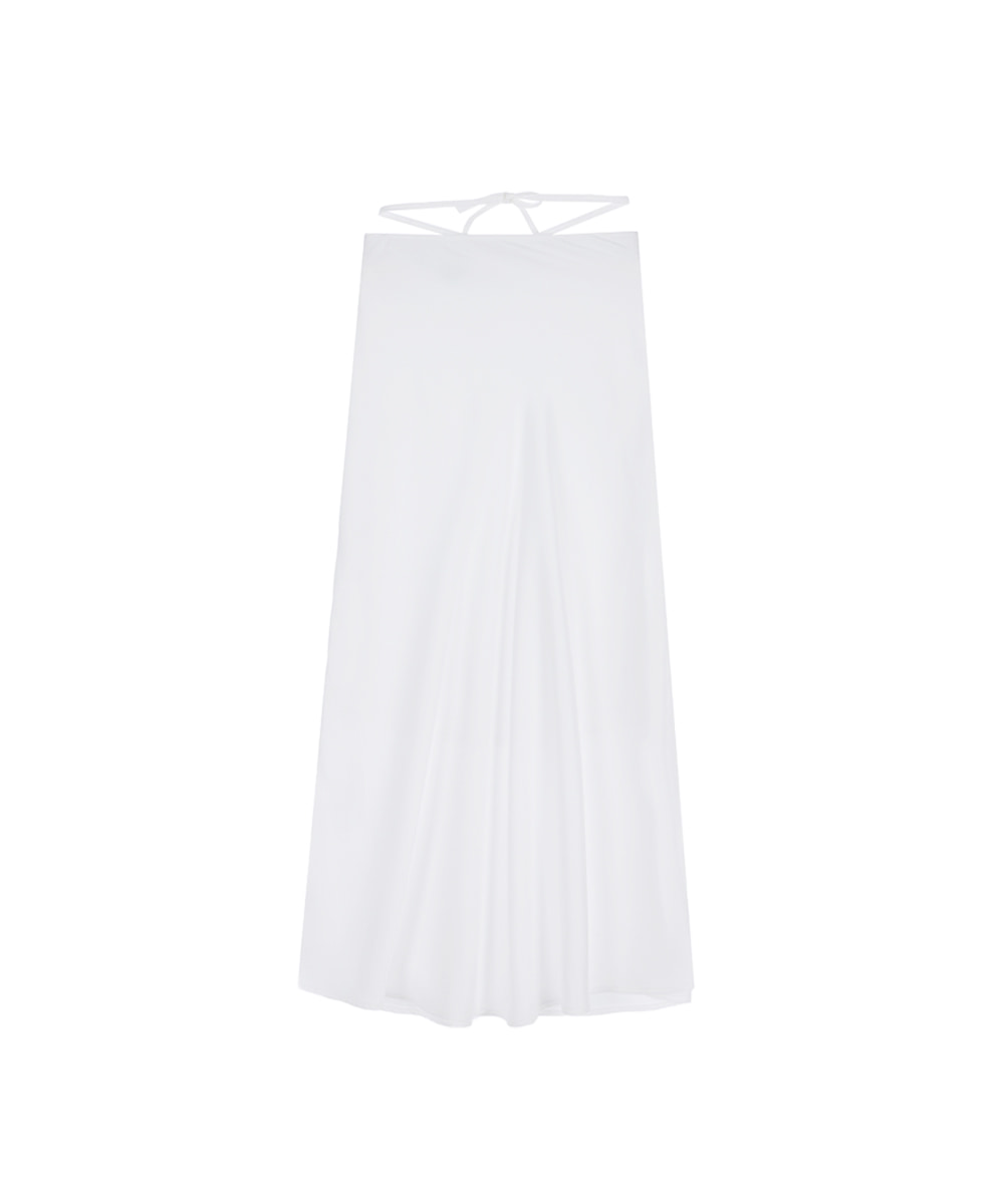 Side Strap Satin Long Skirt [White]