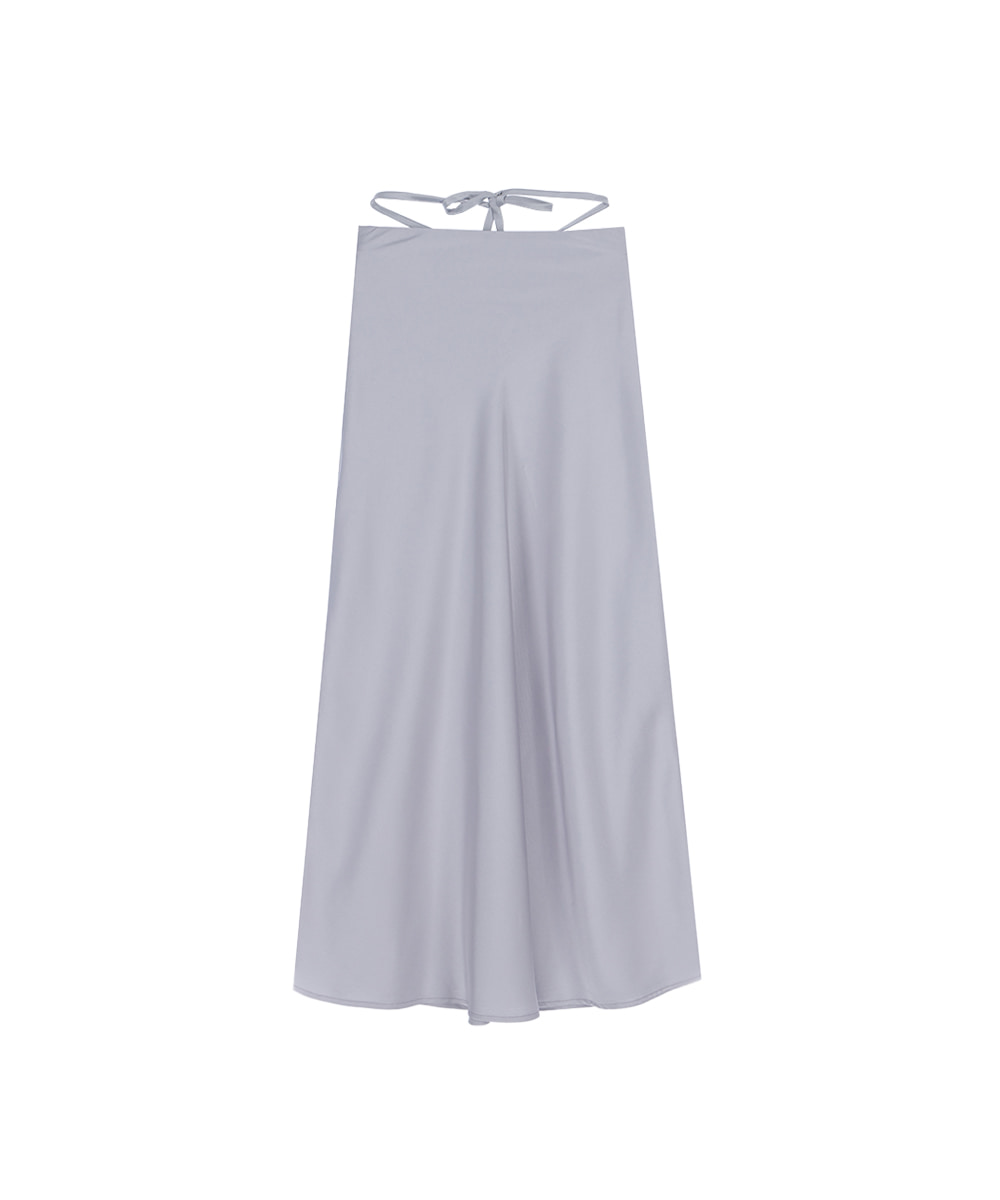 Side Strap Satin Long Skirt [Silver]