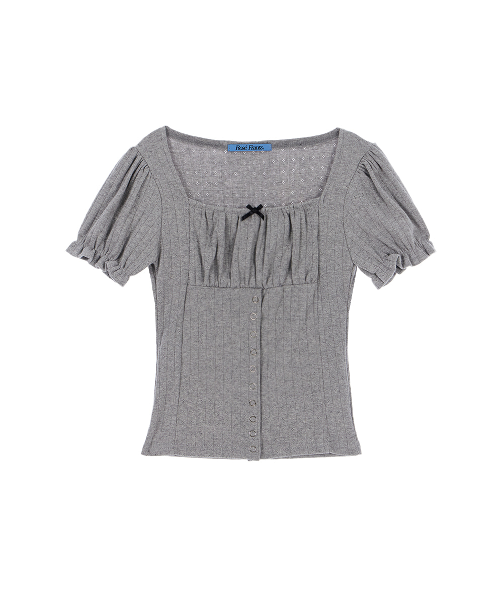 Puff Shirring Ribbon T-shirt [Gray]