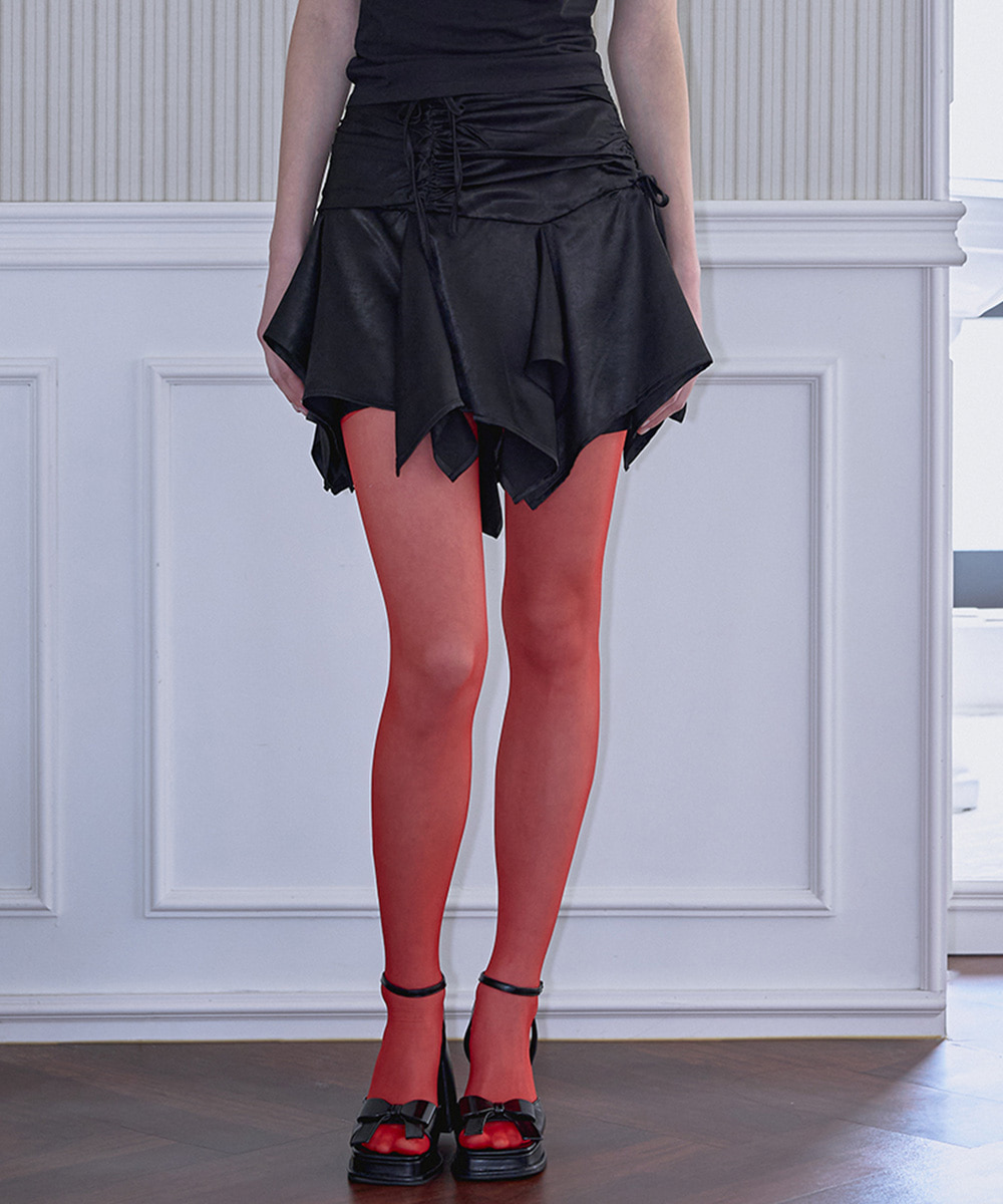 Strap Shirring Mini Skirt [Black]