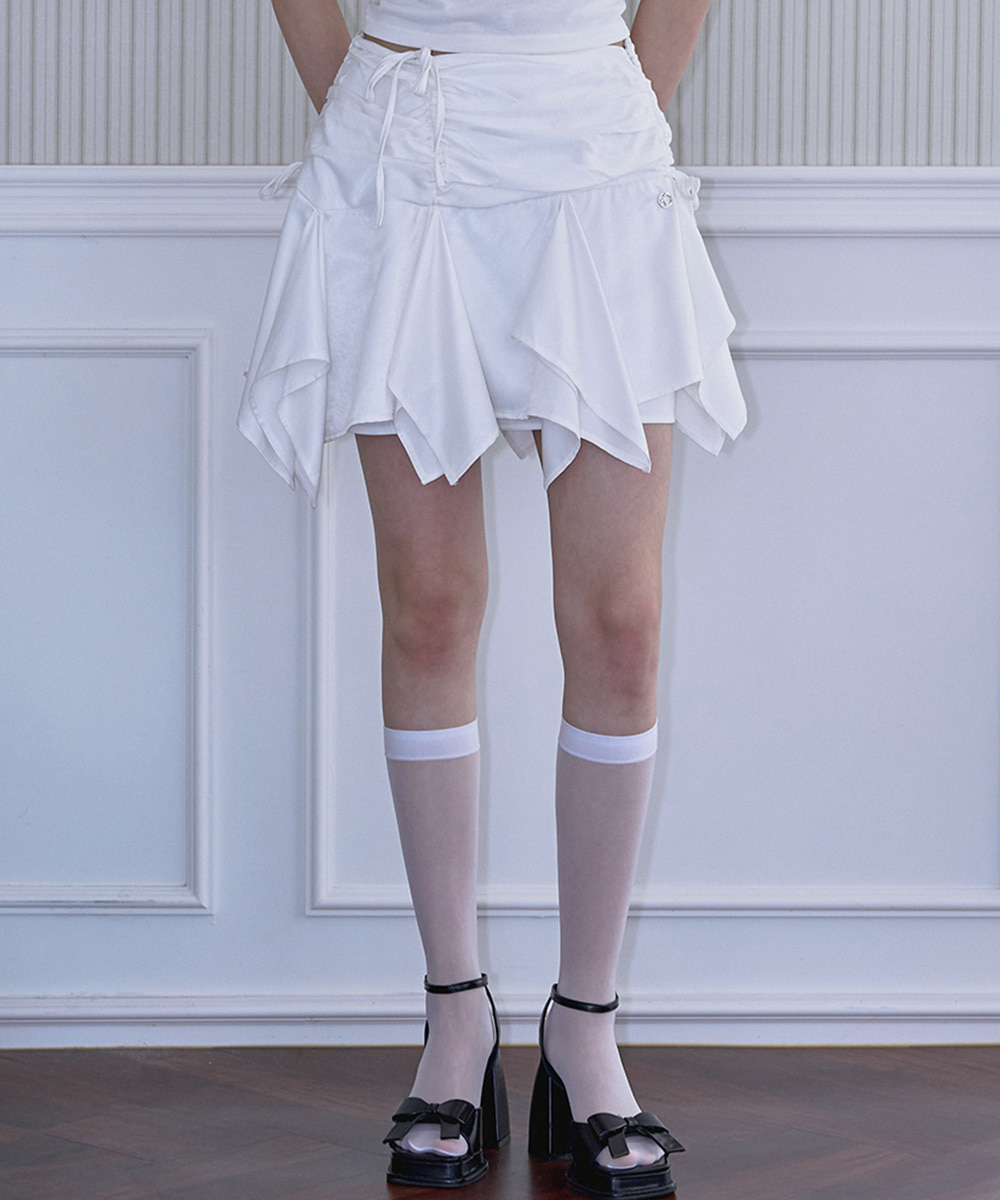 Strap Shirring Mini Skirt [White]